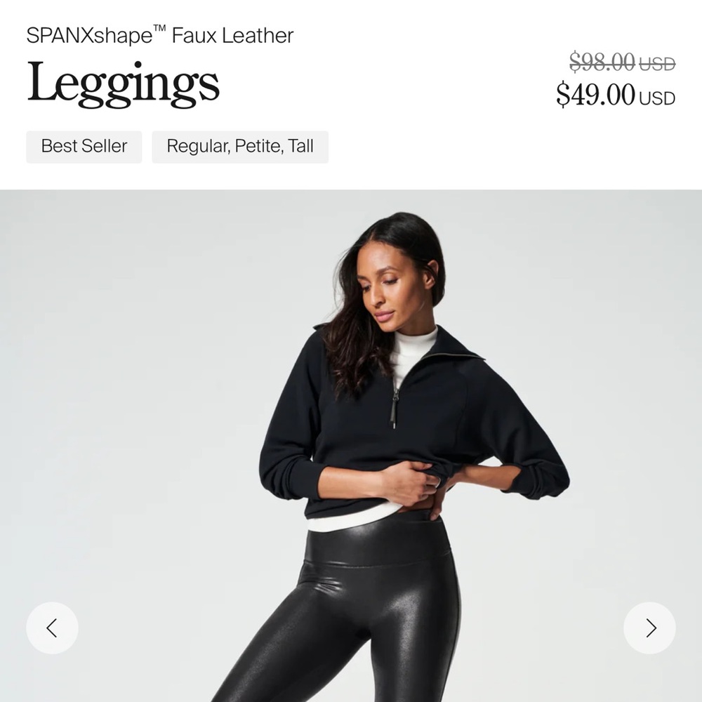 NWT SPANX Petite Faux Leather Black Leggings